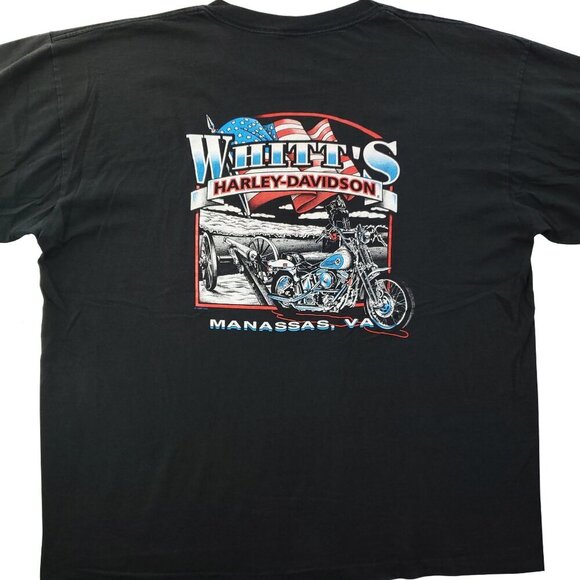 Harley Davidson Vintage T-Shirt 90s Blue Flames Long Sleeve USA Flag Whitt's 3XL - Picture 2 of 12